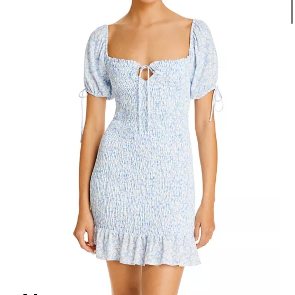 Lost + Wander Ruched Blue Mini Dress